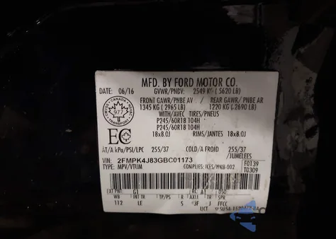 2016 Ford Edge Sel из США, поврежденный, VIN 2FMPK4J83GBC01173